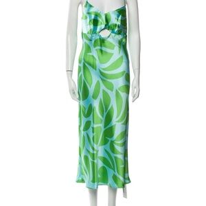 Vibrant Green Leaf Pattern Halter Dress
